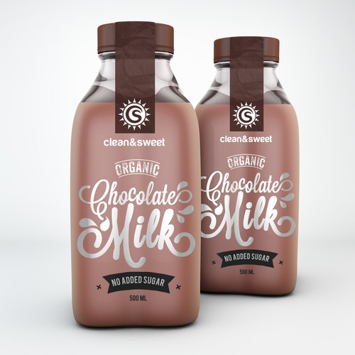 Milk label with the title 'Organic chocolate milk'