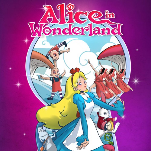 Animated illustration with the title 'alice on wonderland'