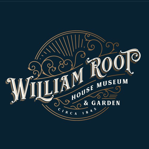 Gold foil design with the title 'William Root House Museum logo'