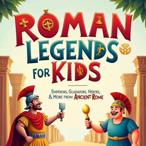 Roman design with the title 'Roman legend for kids'