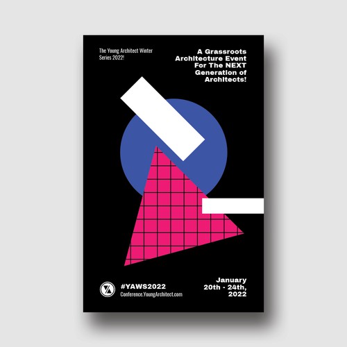 Blue and black design with the title 'Poster Design for Millennial Architecture Conference'