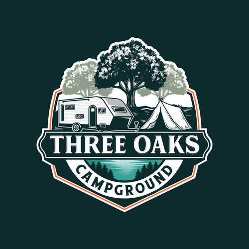 Three design with the title 'Three Oaks Campground'