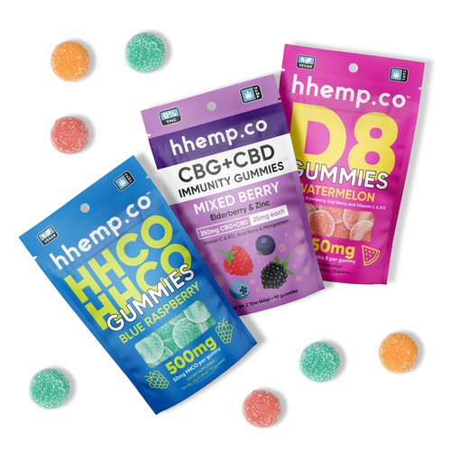 Pouch design with the title 'Hemp gummies pouch design'