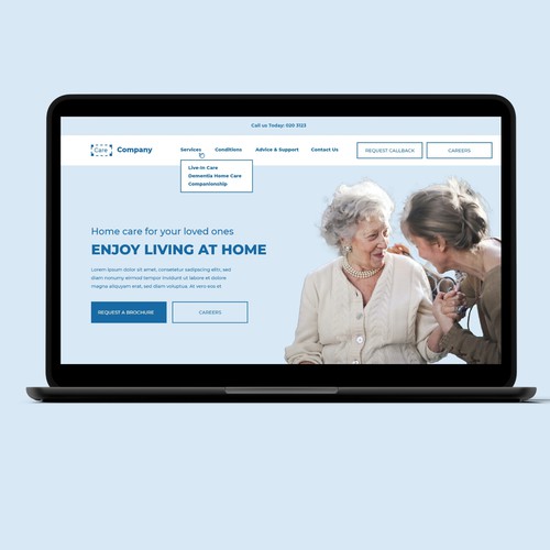 HTML design with the title 'Home Care Website'