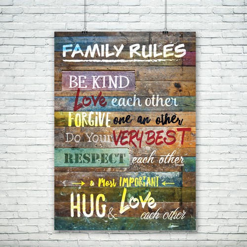 Wood design with the title 'Family rules poster canvas art'