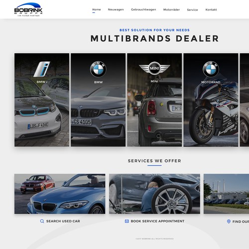 Automotive website with the title 'BOBRINK - MULTIBRAND CAR DEALER'