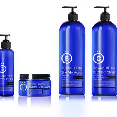 Define the look and feel for a brand spanking new mens' hair care product line (krieger + söhne)
