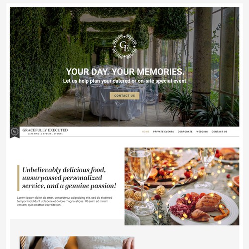 Wedding website with the title 'Gracefully Executed Catering'
