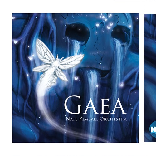 Water artwork with the title '19-piece orchestra seeks beautiful album art.'