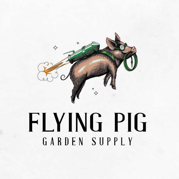 Rocket logo with the title 'Flying pig logo design for Garden supply'