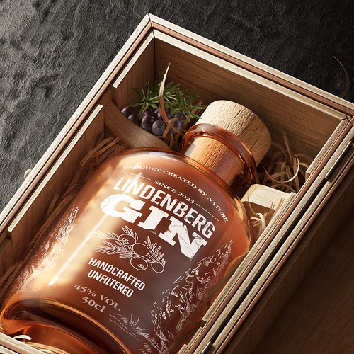 Visual design with the title 'LINDENBERG Gin'