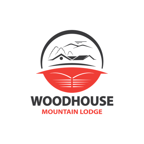 Black and red logo with the title 'Woodhouse logo'