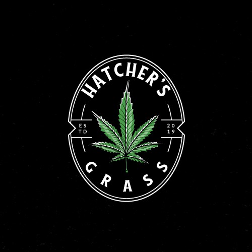 Black logo with the title 'Hatcher's Grass Logo Design'