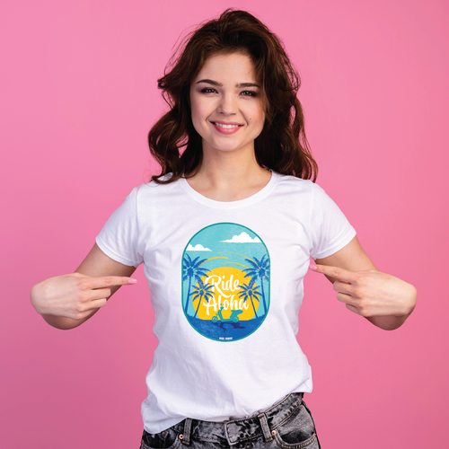 Sunset t-shirt with the title 'Ride Aloha T-Shirt'