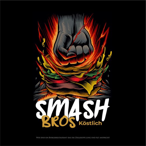 Burger brand with the title 'Smash Bros Logo Design For Burger Shop'