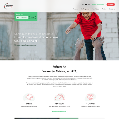 Nonprofit website with the title 'Homepage design for a non-profit organization'