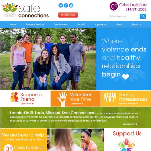 Nonprofit website with the title 'Bright and Cheerful Landing Page for Safe Connections '