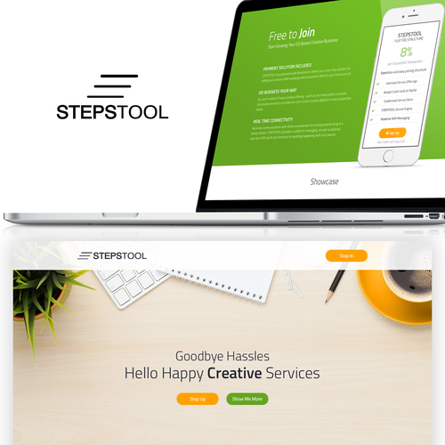 Flat website with the title 'Website Design for Stepstool'