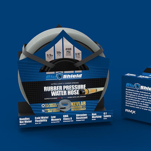 Industrial packaging with the title 'Rubber Pressure Water Hose Wrap Design'