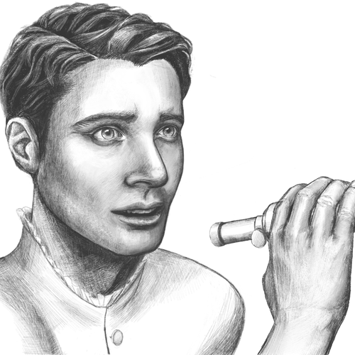 Man artwork with the title 'Book illustration'