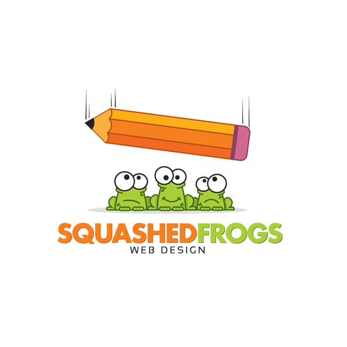 Simple illustration with the title 'Squashed Frogs Web Design needs a new logo'