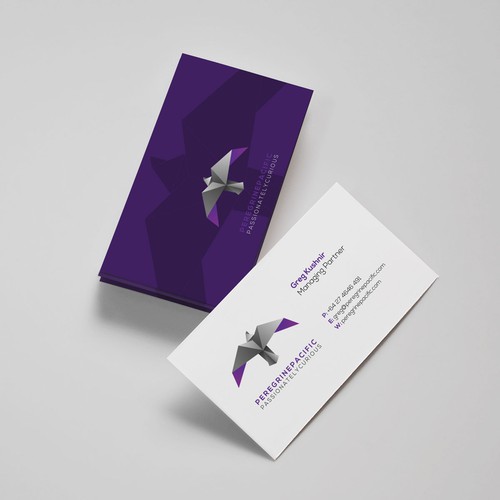 Falcon design with the title 'Logo and business cards for Peregrine Pacific'