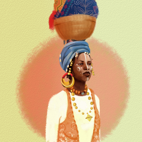 Tribal artwork with the title 'Fulani Tribe Woman Illustration'