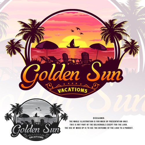 Sunset logo with the title 'Golden Sun Vacations'