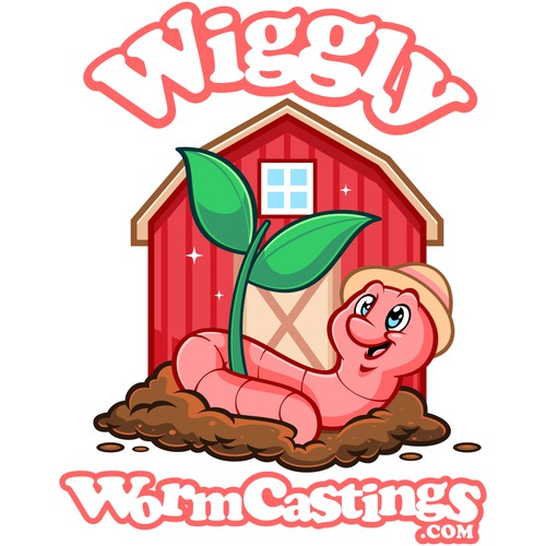 Worm design with the title 'Wiggly worm castings'