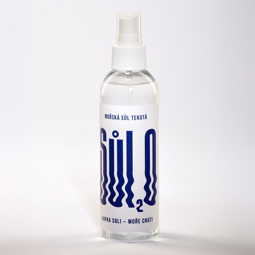 Glass bottle design with the title 'Logo and label for liquid Salt'
