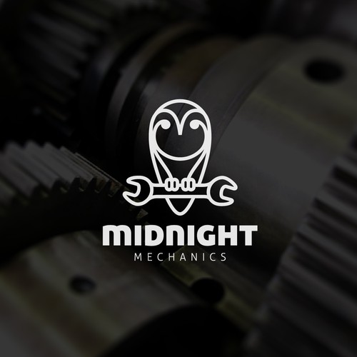 Owl logo with the title 'Creative logo for Midnight Mechanics'