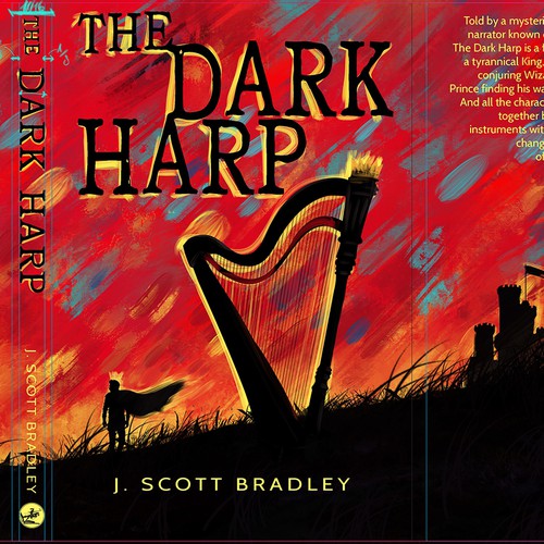 Brush stroke design with the title 'The Dark Harp - J. Scott Bradley'