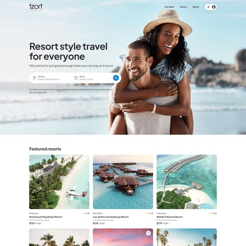 Tourism website with the title 'Clean & minimal concept for resort style travel website design'