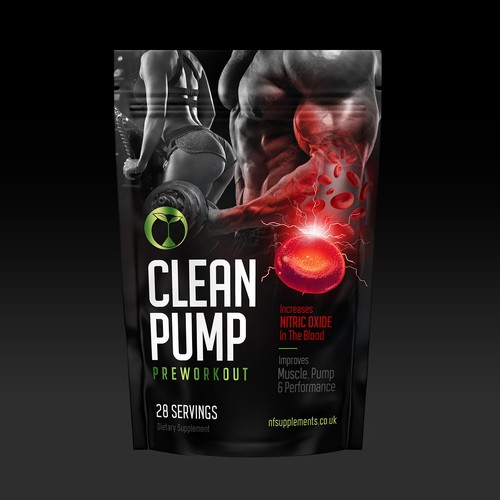 Muscle design with the title 'Clean Pump Pre-Workout'