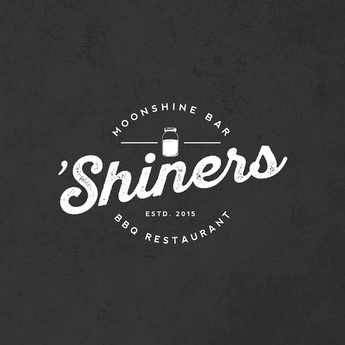 Bar and restaurant logo with the title 'Logo concept for Shiners Moonshine Bar & BBQ Restaurant'