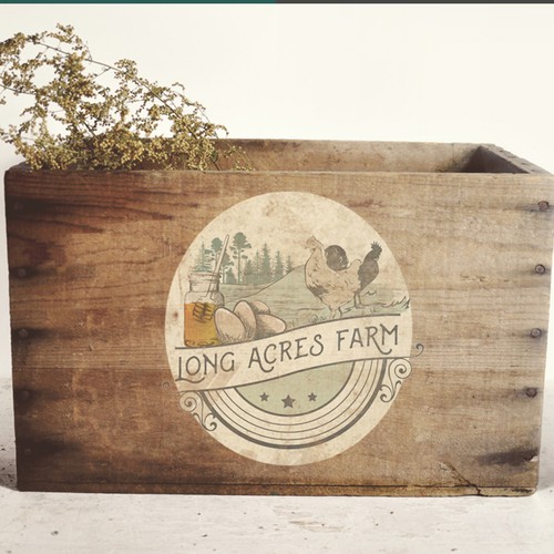 Egg design with the title 'Long Acres Farm'
