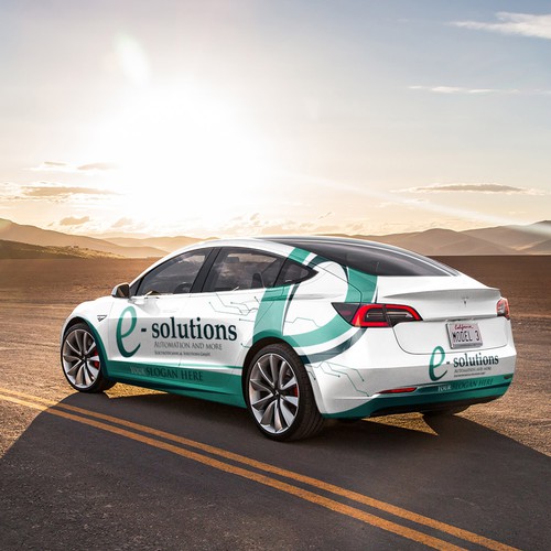 Tesla design with the title 'Electro echnical Solutions Car Wrap'