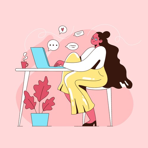 Laptop design with the title 'Girl Illustration '