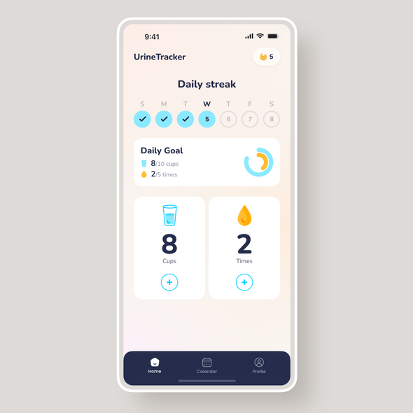 Clear design with the title 'Urine tracker app'