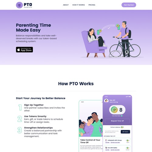 Startup website with the title 'PTO — Parenting Time-Off App Landing Page'