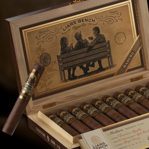 Packaging with the title 'Liars Bench Cigar Co.'