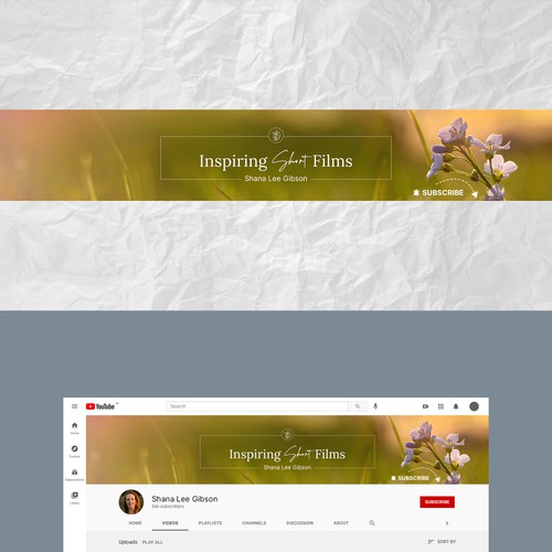 Calming design with the title 'Youtube Banner & Thumbnail for Inspirational Filmmaker'