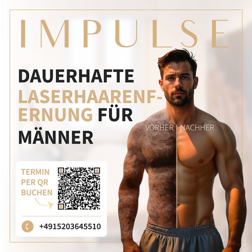 Instagram ad design with the title 'Bold and Sleek: Impulse Laser Hair Removal Ad for Men'