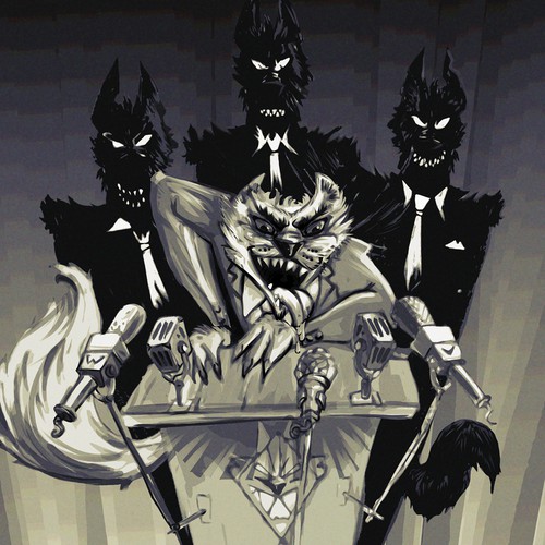 Conceptual artwork with the title 'Beware the wolf's talk'