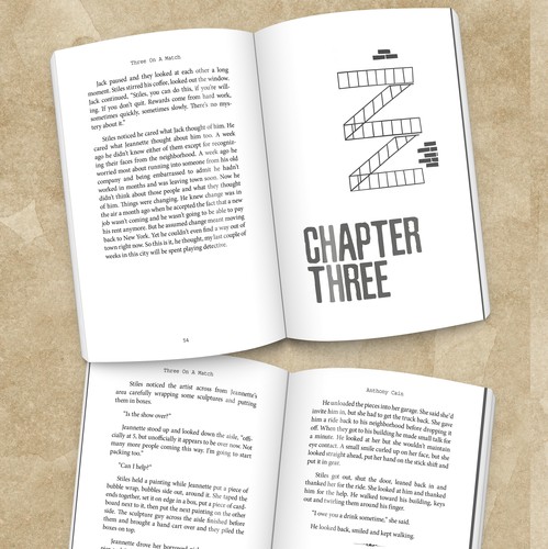 Paperback design with the title 'Fiction Paperback - Three On A Match'