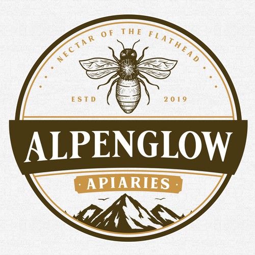 Bee logo with the title 'Alpenglow Apiaries'