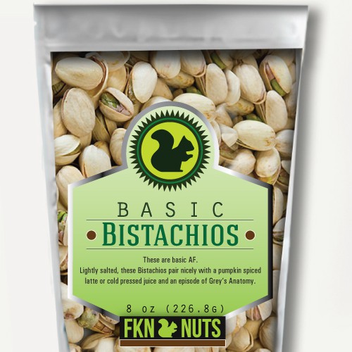 Professional label with the title 'Sticker design for four nut pouches'