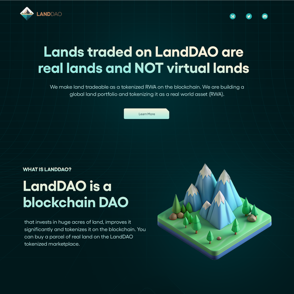 Layout design with the title 'Landing Page LandDAO'