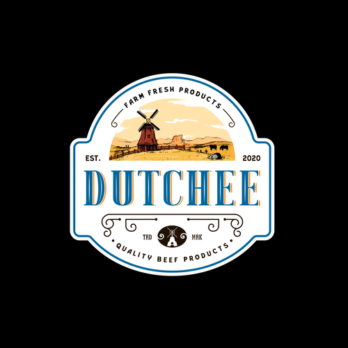 Dutch design with the title 'Farm Products Logo with Windmill and cattle brand'