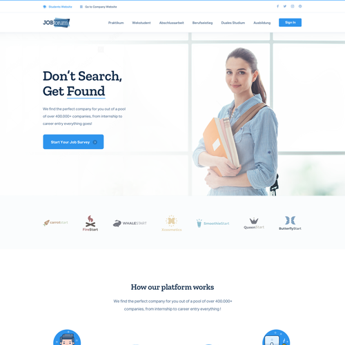 Theme design with the title 'Web Design for Student Job Portal'